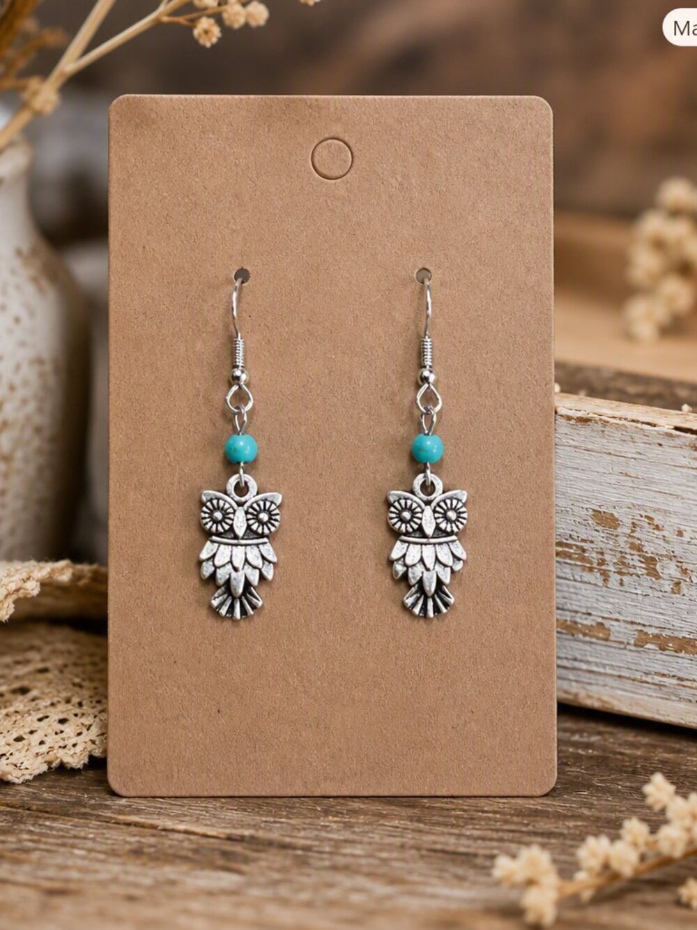 Owl Earrings Zinc Alloy/Beads NEW